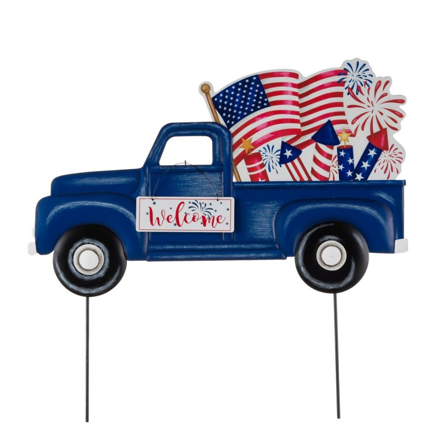 Holiday * | Limit Offer Glitzhome 23.5 Metal Patriotic Americana Truck Yard Stake/Wall Decor