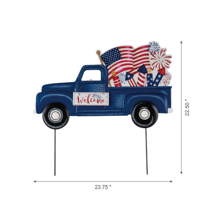 Holiday * | Limit Offer Glitzhome 23.5 Metal Patriotic Americana Truck Yard Stake/Wall Decor