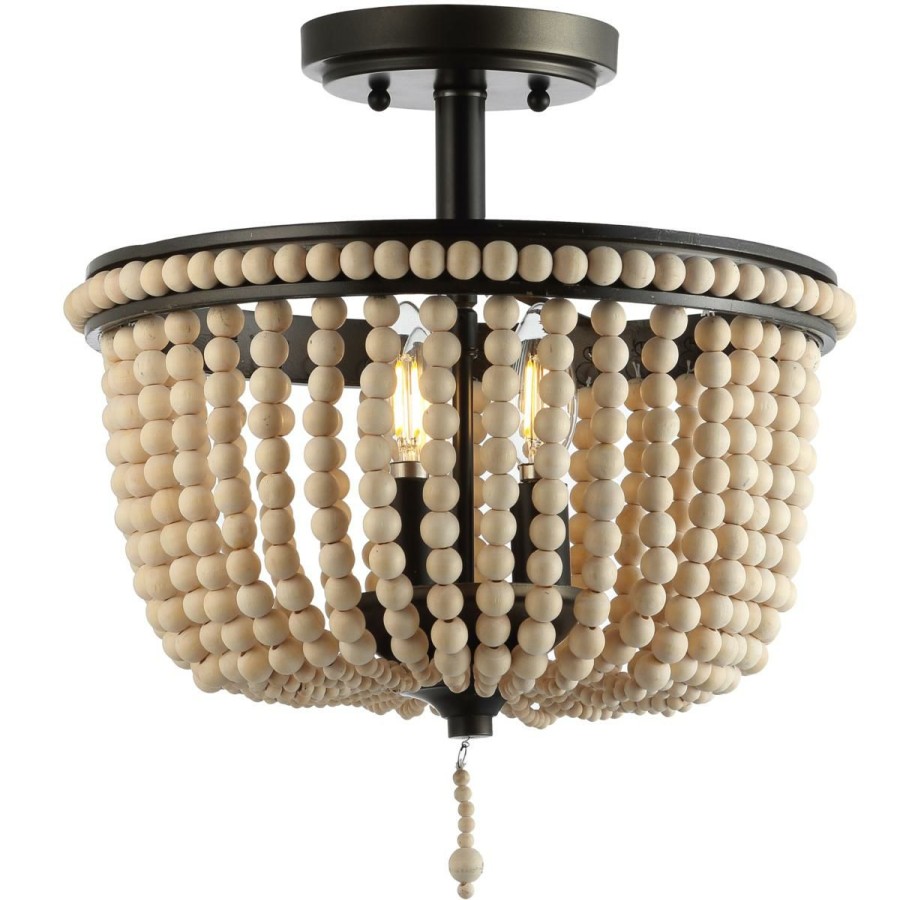 Ceiling Lighting * | Jonathan Y Black Light Taupe Allie 14 Wood Beaded Metal Flush Mount Typical Style