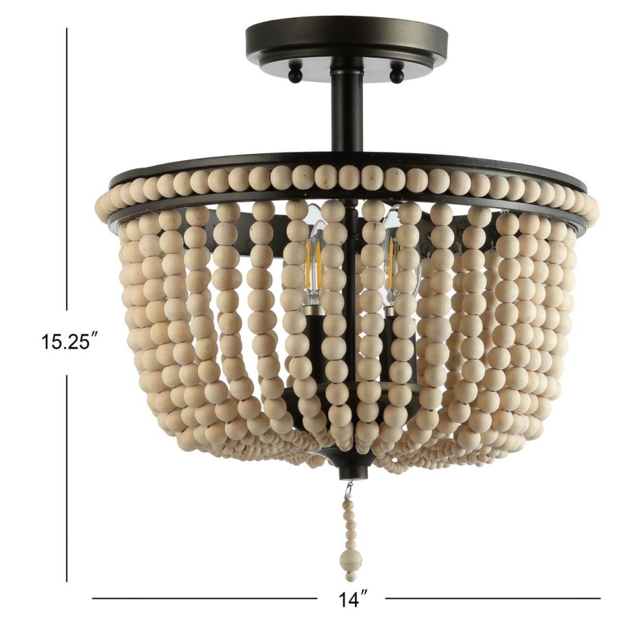 Ceiling Lighting * | Jonathan Y Black Light Taupe Allie 14 Wood Beaded Metal Flush Mount Typical Style