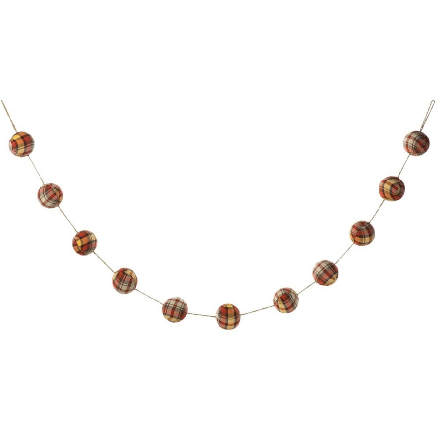 Holiday * | Glitzhome 78.75In.L Fall Plaid Balls Garland Superior Style