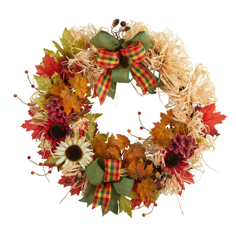 Holiday * | 30" Harvestsunflower, Maple Leaves And Berries Fall Wreath Typical Style