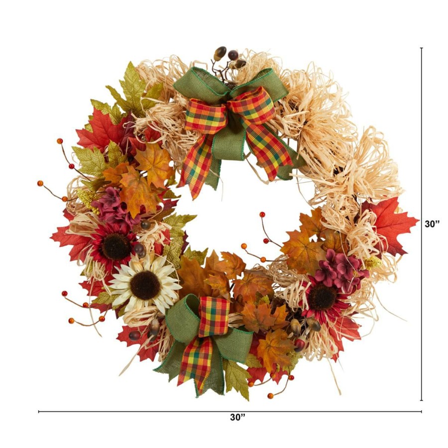 Holiday * | 30" Harvestsunflower, Maple Leaves And Berries Fall Wreath Typical Style