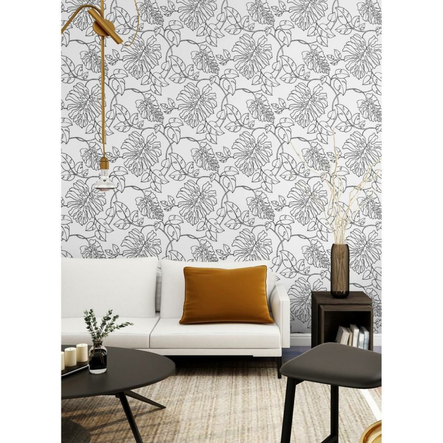 Wall Decor * | Special Design Nextwall Peel And Stick Wallpaper Tropical Linework Screen Printed