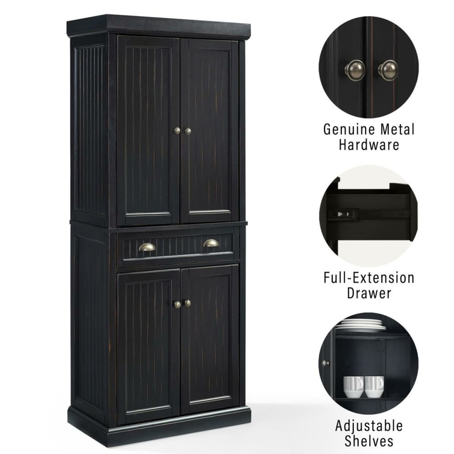 Furniture * | Crosley Furniture Seaside Kitchen Pantry Distressed Black Typical Style