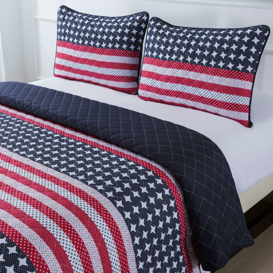 Quilts & Bedspreads * | Country Living Home Collection Flag Fun Americana Quilt Set Good Quality