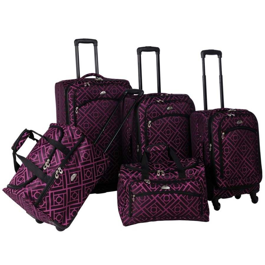 Luggage & Travel Accessories * | American Flyer Astor Collection 5-Piece Luggage Set Online Discount Black & Purple