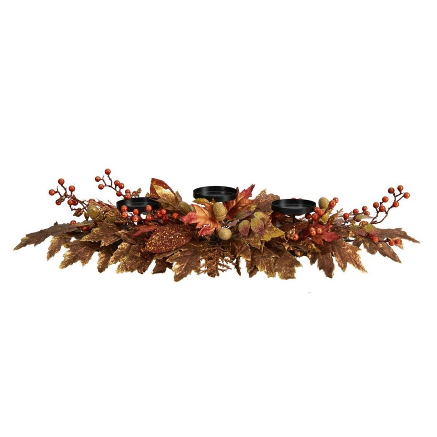 Holiday * | 36"Maple Leaves And Berries Fall Harvest Candelabrum Exclusive Design