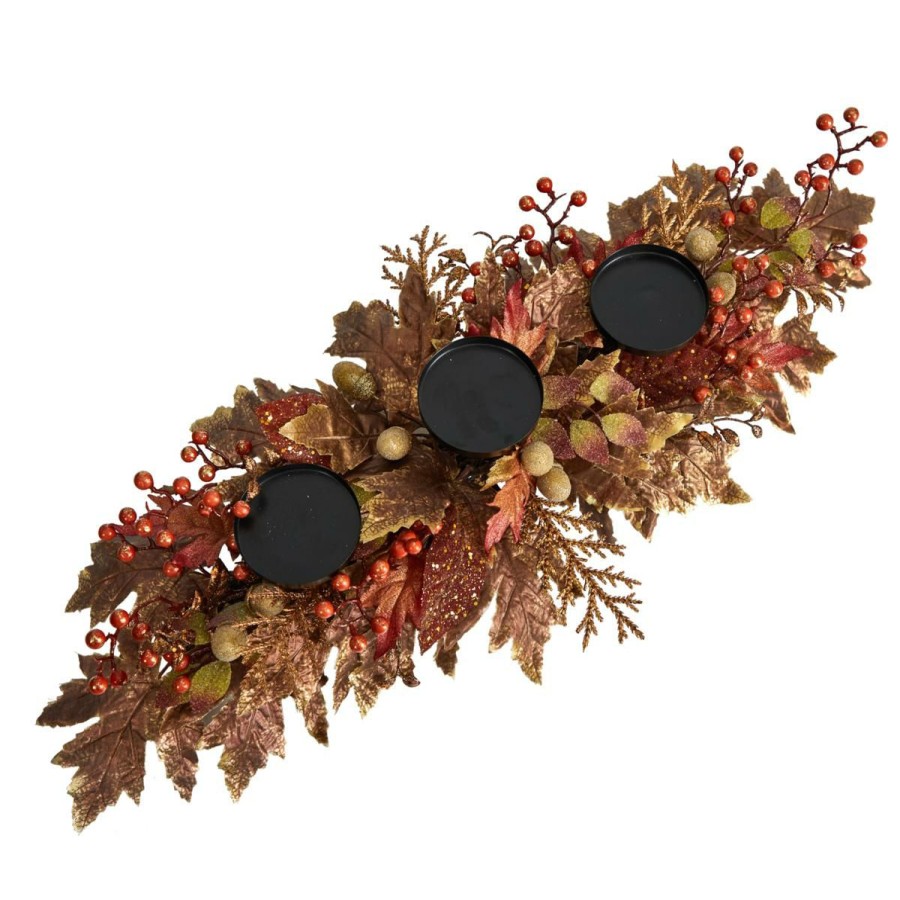 Holiday * | 36"Maple Leaves And Berries Fall Harvest Candelabrum Exclusive Design