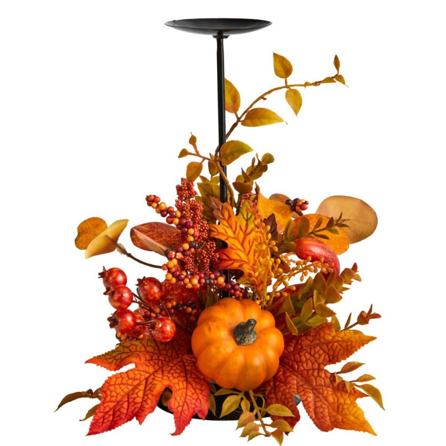 Holiday * | 12" Fall Maple Leaves, Berries Candle Holder Promotions