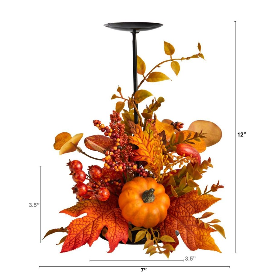 Holiday * | 12" Fall Maple Leaves, Berries Candle Holder Promotions