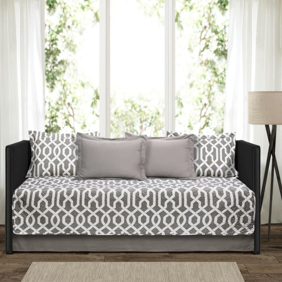 Quilts & Bedspreads * | Attractive Model Lush Decor Edward Trellis Gray 6Pc Daybed Cover Set 39 75