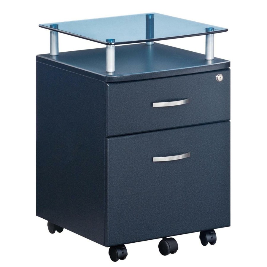 Furniture * | Offering Discounts Techni Mobili Rolling File Cabinet With Glass Top