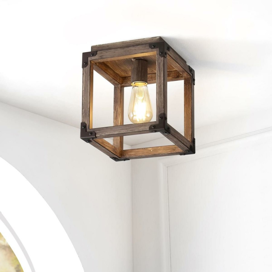 Ceiling Lighting * | Jonathan Y Brown Magnolia 8 Iron Rustic Farmhouse Led Flush Mount Typical Style