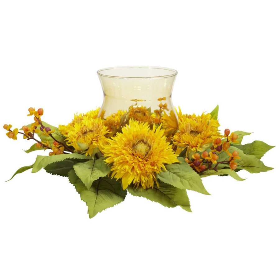 Holiday * | Nearly Natural 7.5" Golden Sunflower Candelabrum On Sale