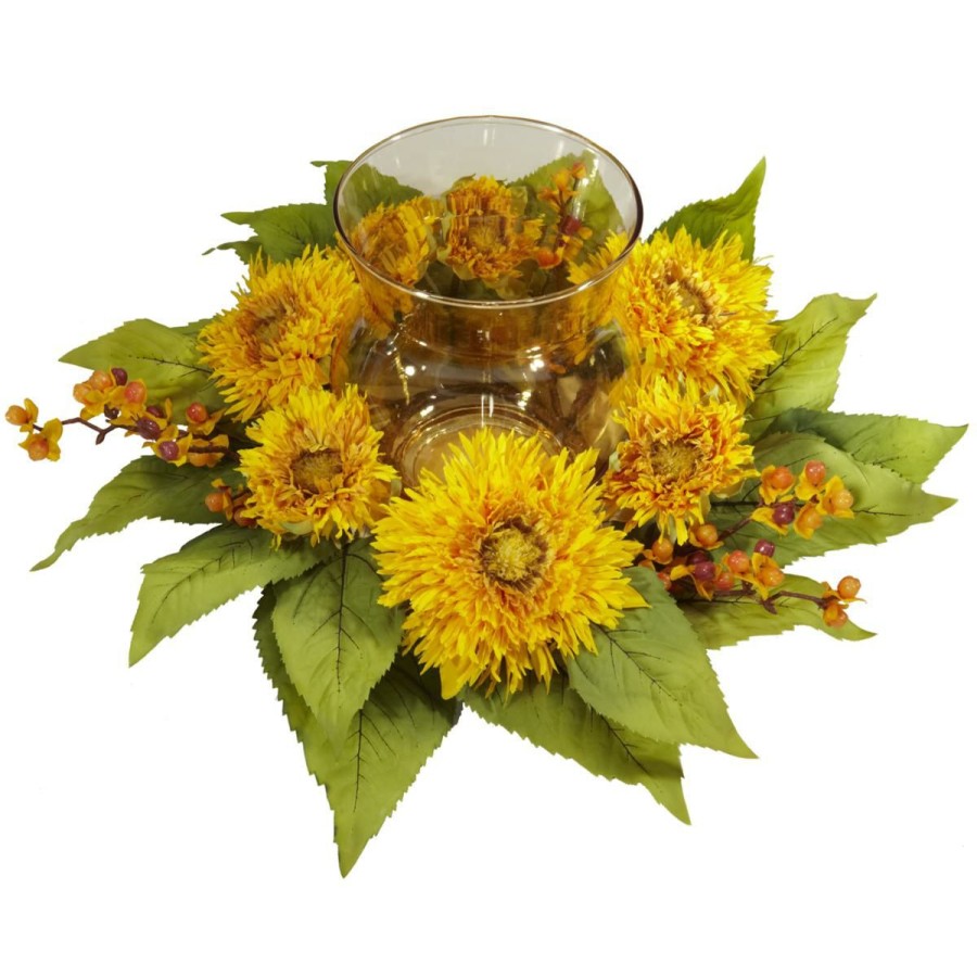 Holiday * | Nearly Natural 7.5" Golden Sunflower Candelabrum On Sale