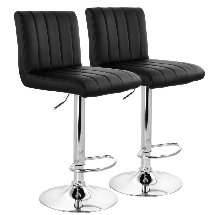 Furniture * | Excellent Elama 2-Piece Tufted Faux Leather Bar Stool In Black With Chrome Base