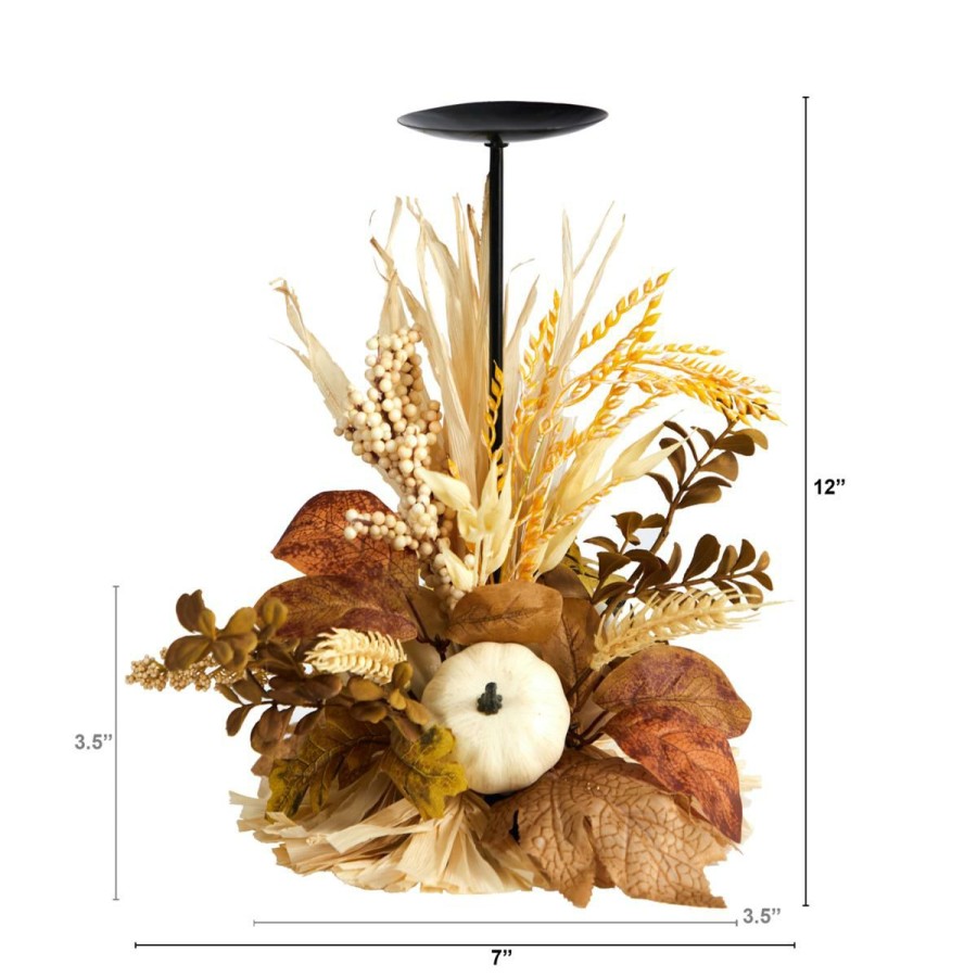 Holiday * | 12" Autumn Harvest And Pumpkin Fall Candle Holder Top Selling