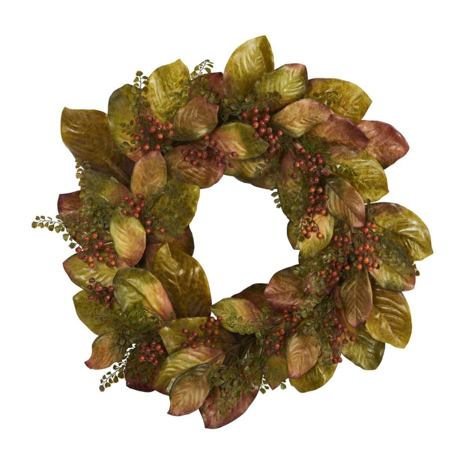 Holiday * | 30 In. Fall Magnolia Leaf And Berries Artificial Wreath Quality Guarantee