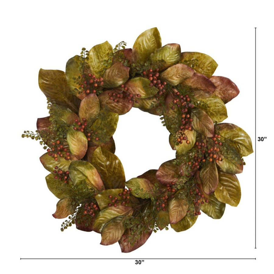 Holiday * | 30 In. Fall Magnolia Leaf And Berries Artificial Wreath Quality Guarantee