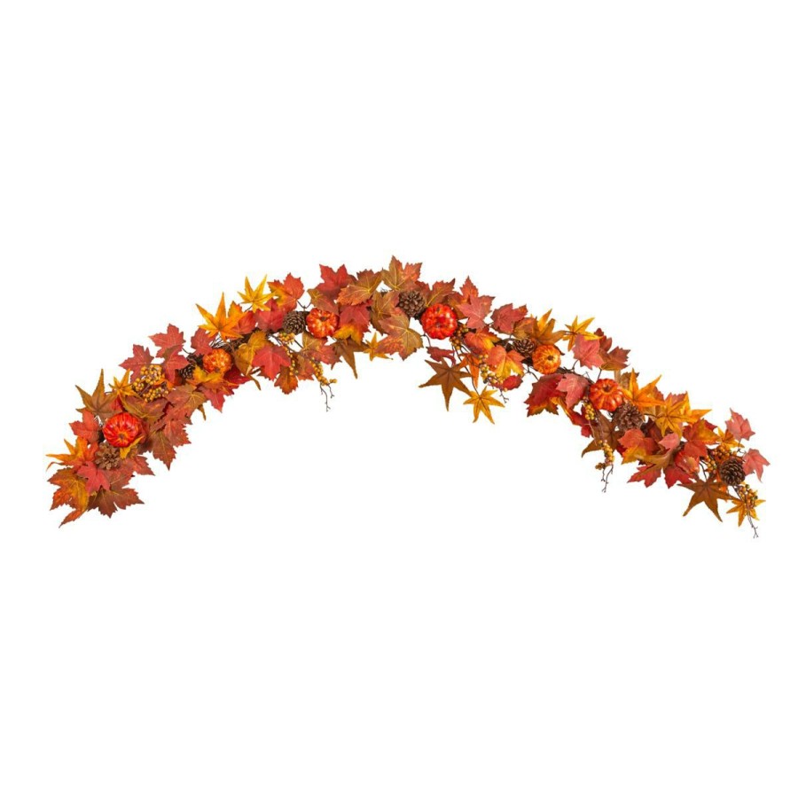 Holiday * | Nearly Natural 6'Maple Leaf, Pumpkin, Gourd And Berryfall Garland Original Model