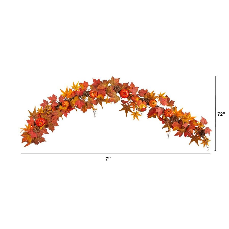 Holiday * | Nearly Natural 6'Maple Leaf, Pumpkin, Gourd And Berryfall Garland Original Model