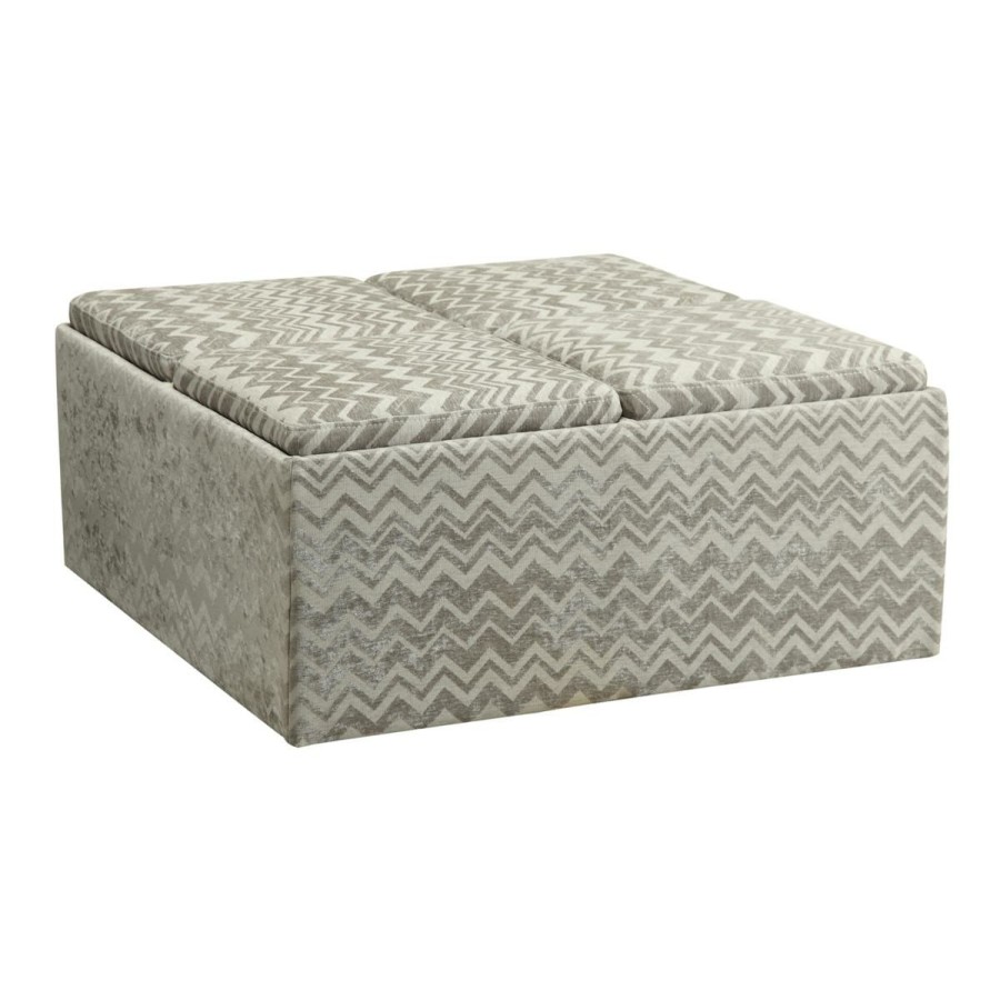 Furniture * | Excellent Home Origin Whitney Coffee Table Storage Ottoman In Grey Chevron