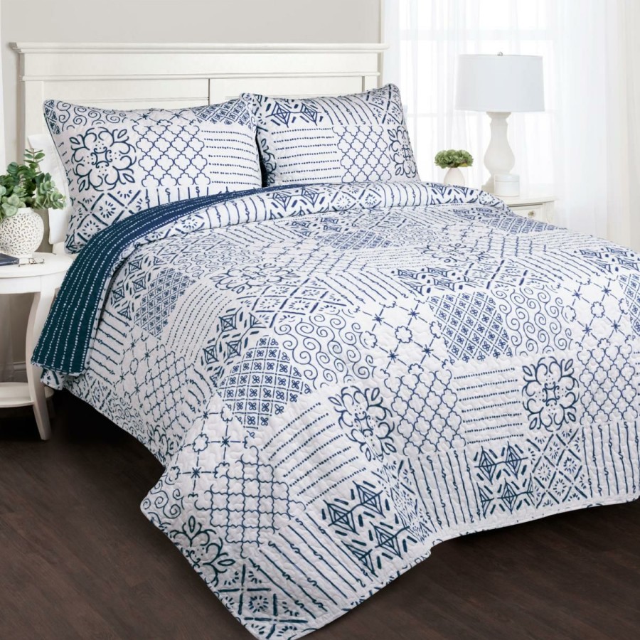 Quilts & Bedspreads * | Affordable Price Lush Decor Monique Quilt Blue 3-Piece Set Full/Queen