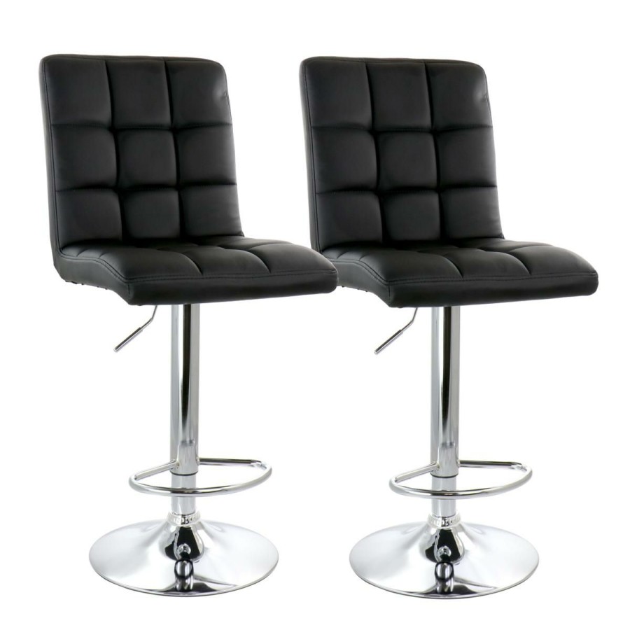 Furniture * | Sale Merchandise Elama 2-Piece Square Tufted Faux Leather Bar Stool In Black With Base