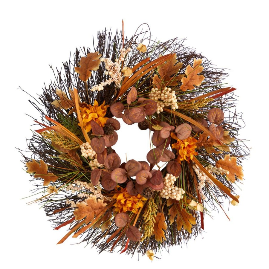 Holiday * | Nearly Natural 22" Autumn Dahlia And Berries Artificial Fall Wreath Promotions