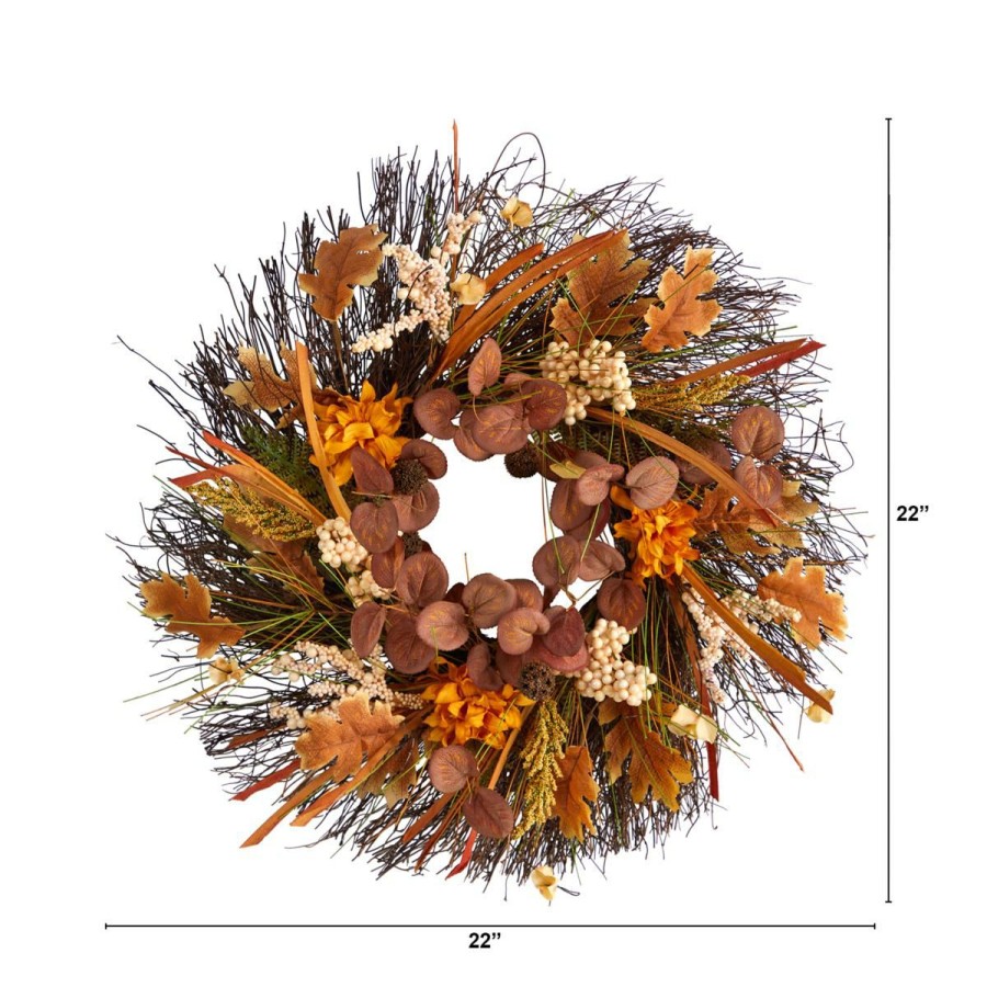 Holiday * | Nearly Natural 22" Autumn Dahlia And Berries Artificial Fall Wreath Promotions