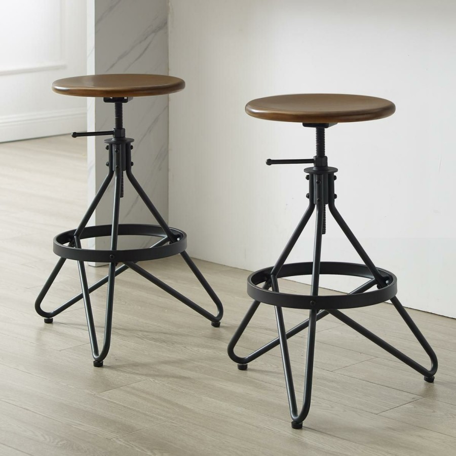 Furniture * | Crosley Kalen 2Pc Adjustable Height Swivel Stool Set Brown/Matte Black On Sale