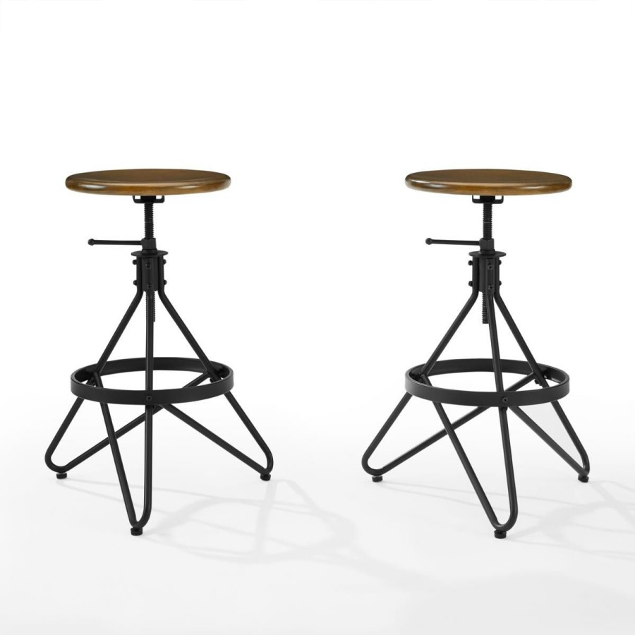 Furniture * | Crosley Kalen 2Pc Adjustable Height Swivel Stool Set Brown/Matte Black On Sale