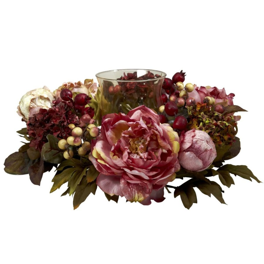 Holiday * | Nearly Natural 6.5" Peony Hydrangea Candelabrum Attractive Model