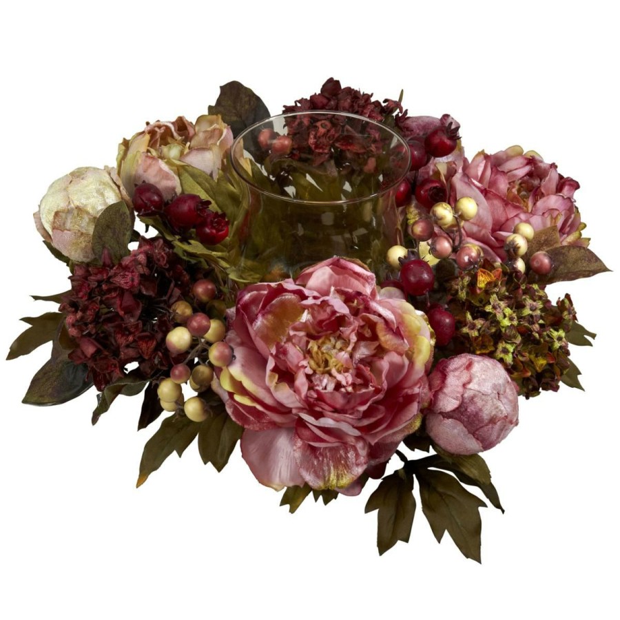 Holiday * | Nearly Natural 6.5" Peony Hydrangea Candelabrum Attractive Model