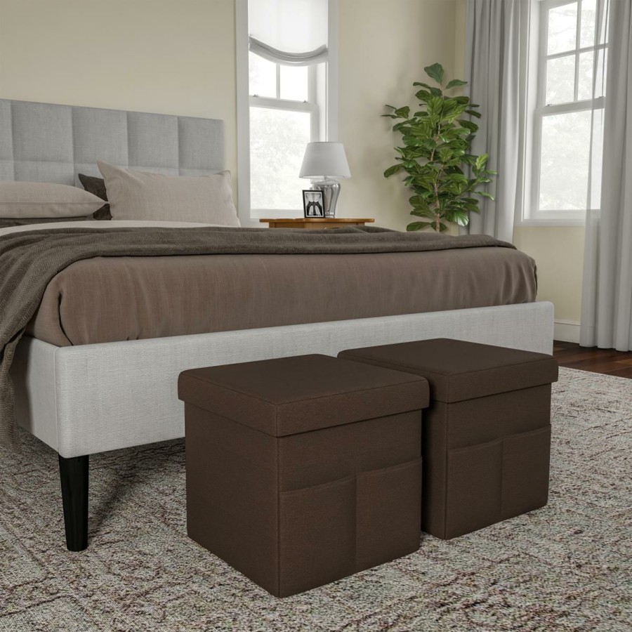 Furniture * | Offering Discounts Hastings Home Foldable Storage Cube Ottoman With Pockets 2-Pack