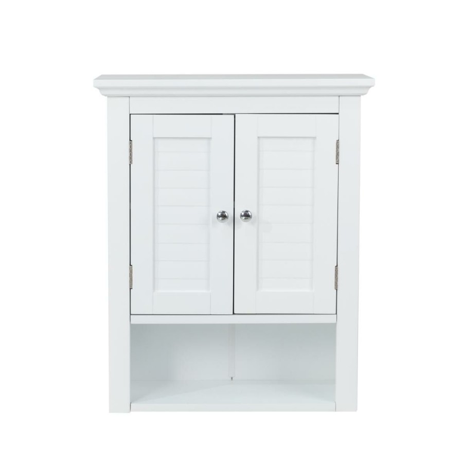 Furniture * | New Glitzhome White Wall Cabinet With Double Doors