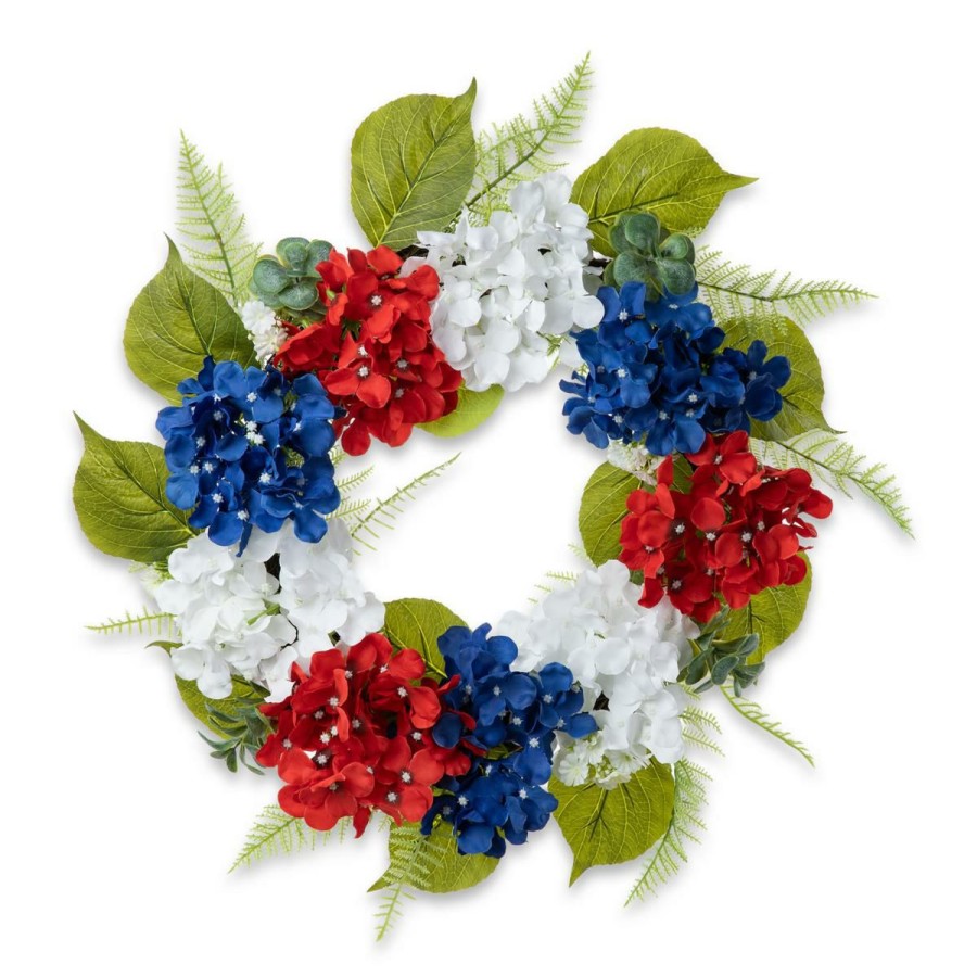 Holiday * | Cut Price Glitzhome 22 Patriotic Americana Hydrangea Wreath