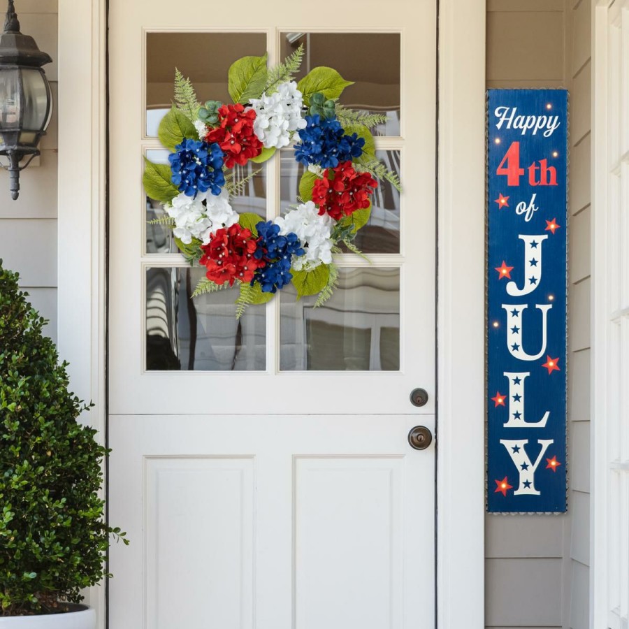 Holiday * | Cut Price Glitzhome 22 Patriotic Americana Hydrangea Wreath