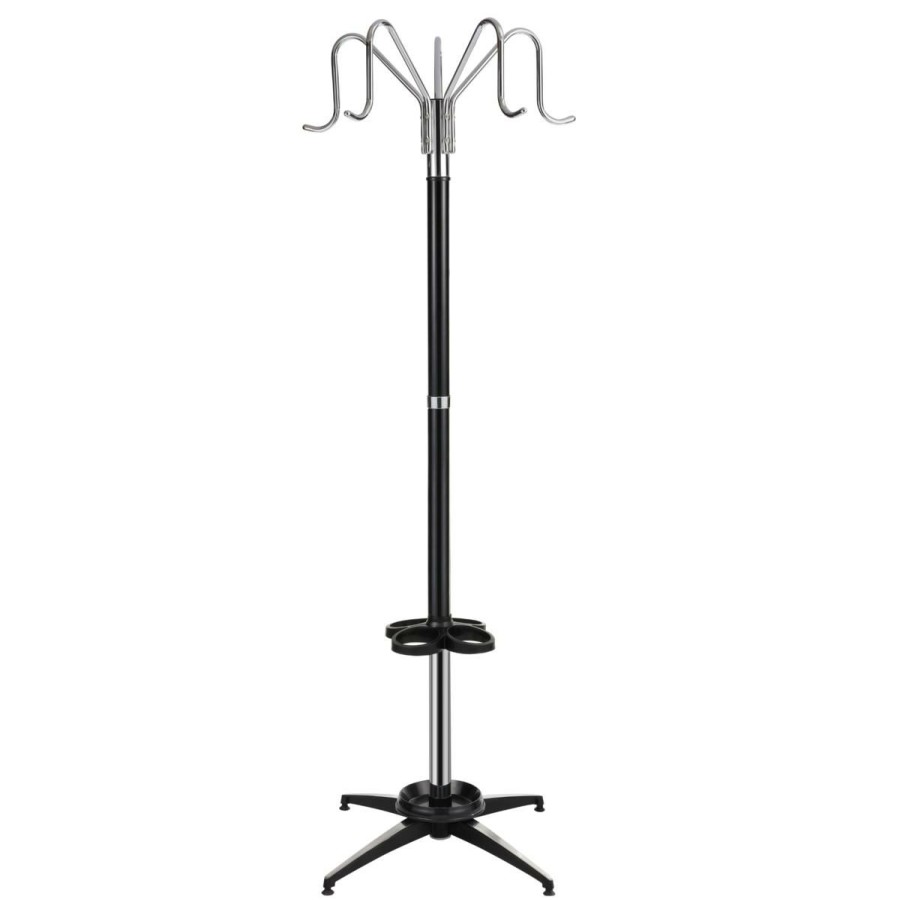 Furniture * | Reduced Price Happimess Ethan 5-Hook Black And Chrome Metal Parlor Coat Rack 72.8