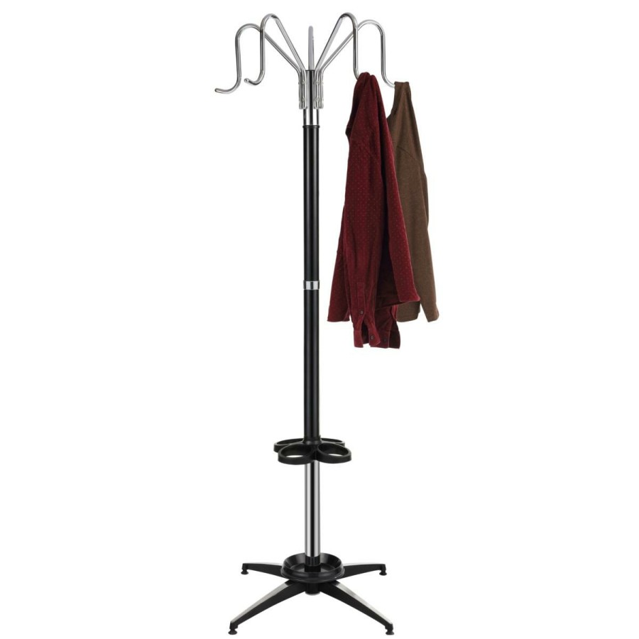 Furniture * | Reduced Price Happimess Ethan 5-Hook Black And Chrome Metal Parlor Coat Rack 72.8