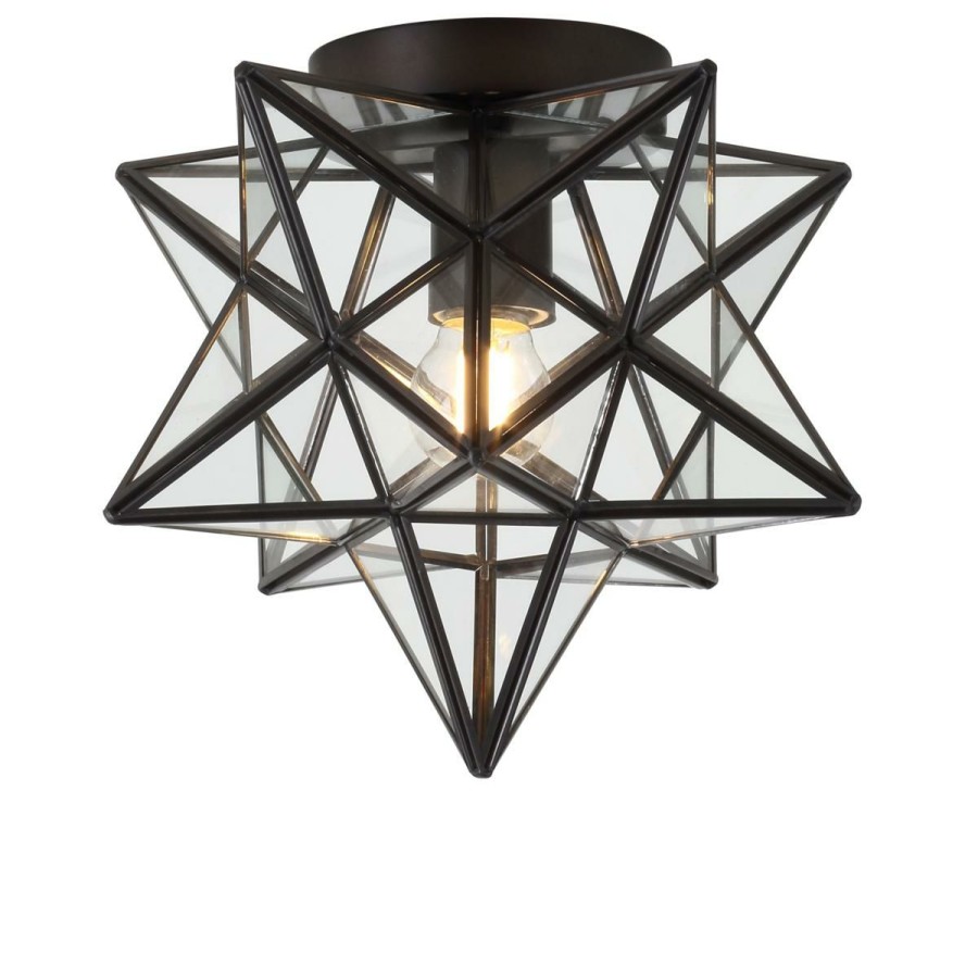 Ceiling Lighting * | Jonathan Y Stella 9.75 Moravian Star Metal Glass Led Flush Mount New Collections Oil Rubbed Bronze