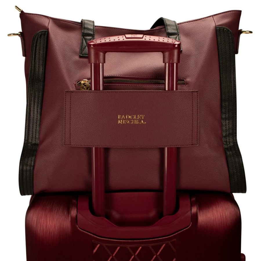 Luggage & Travel Accessories * | Badgley Mischka Rose Vegan Leather Travel Tote Weekender Bag At The Best Price Burgundy