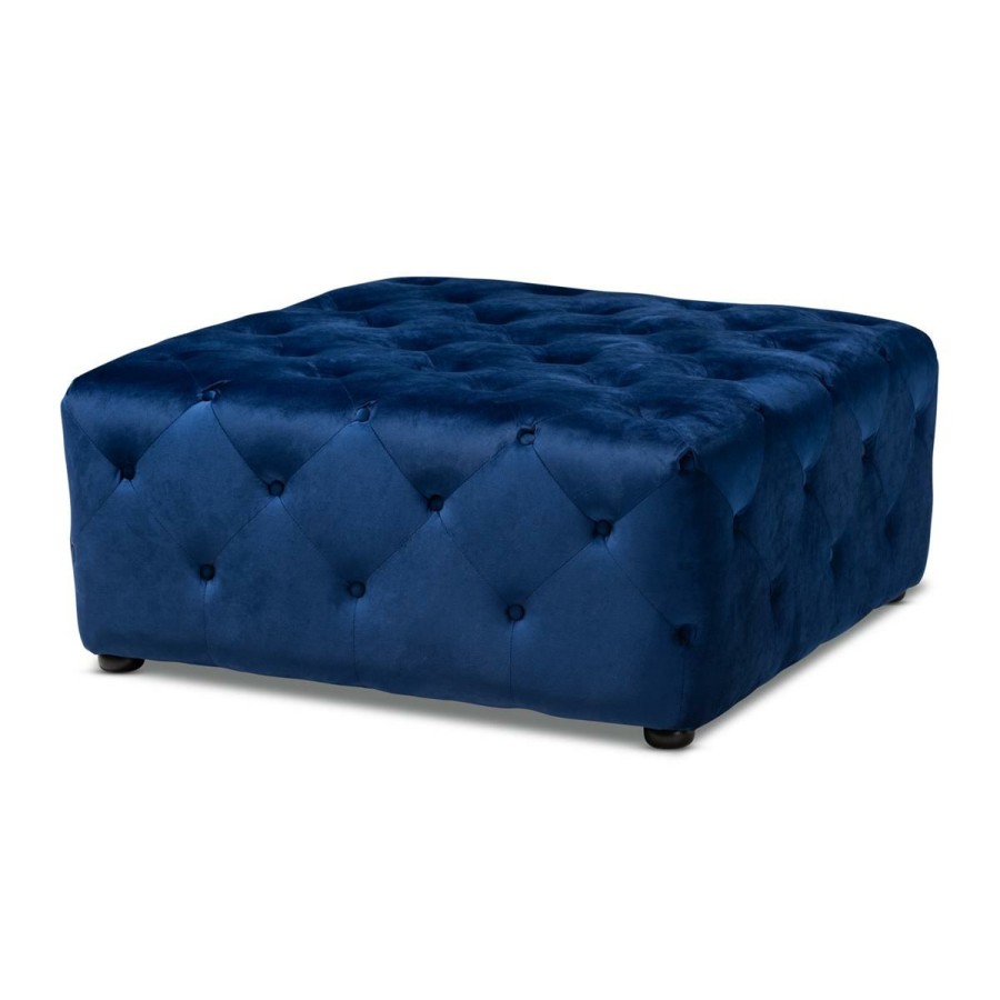 Furniture * | Sale Merchandise Wholesale Interiors Calvetti Velvet Button Tufted Cocktail Ottoman