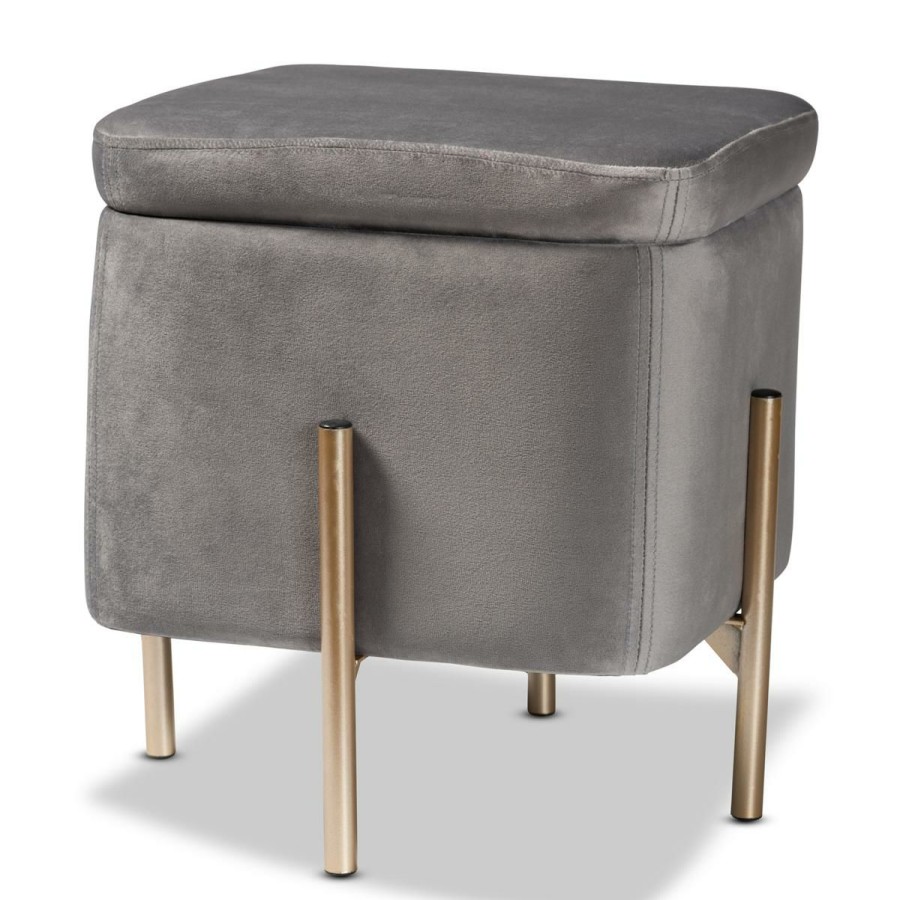 Furniture * | Affordable Price Wholesale Interiors Aleron Contemporary Glam And Luxe Storage Ottoman