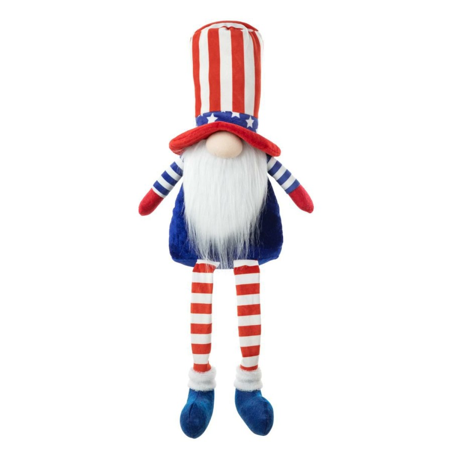 Holiday * | Discount Store Glitzhome 24 Patriotic Americana Gnome Shelf Sitter W/ Dangling Legs