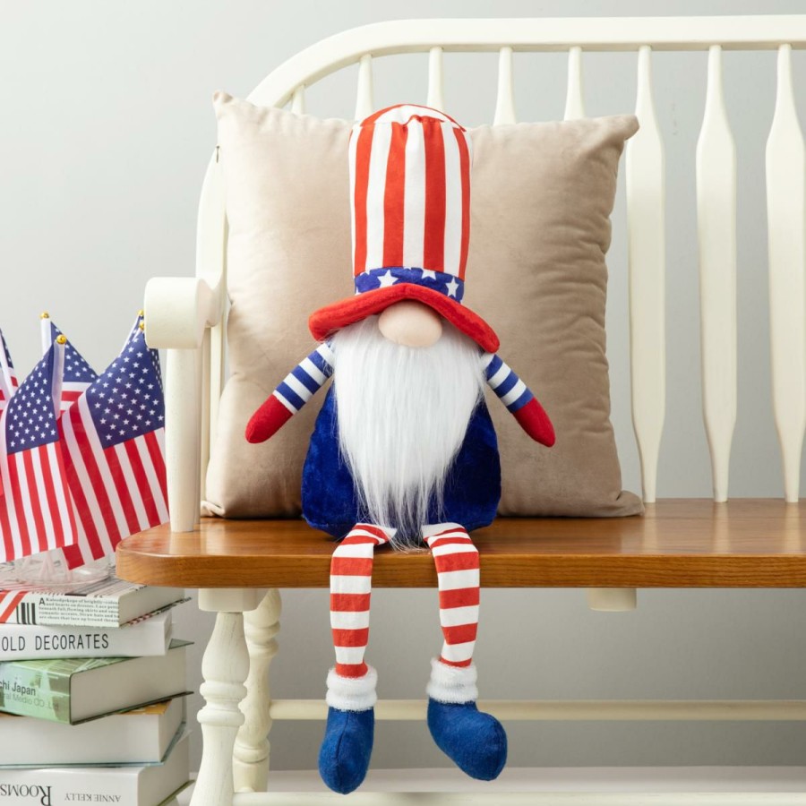 Holiday * | Discount Store Glitzhome 24 Patriotic Americana Gnome Shelf Sitter W/ Dangling Legs