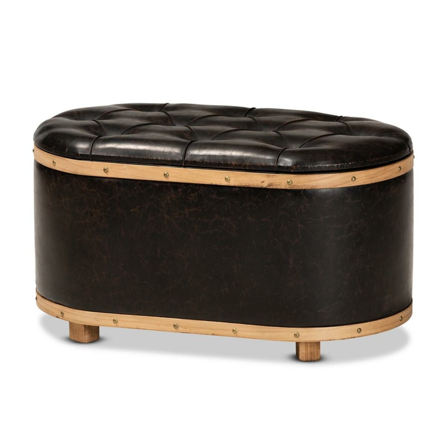 Furniture * | Attractive Model Wholesale Interiors Adana Faux Leather And Oak Storage Ottoman