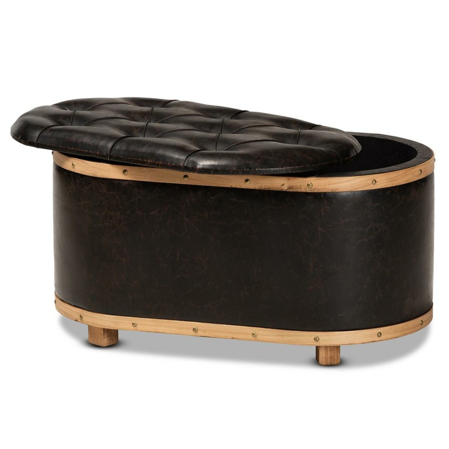 Furniture * | Attractive Model Wholesale Interiors Adana Faux Leather And Oak Storage Ottoman