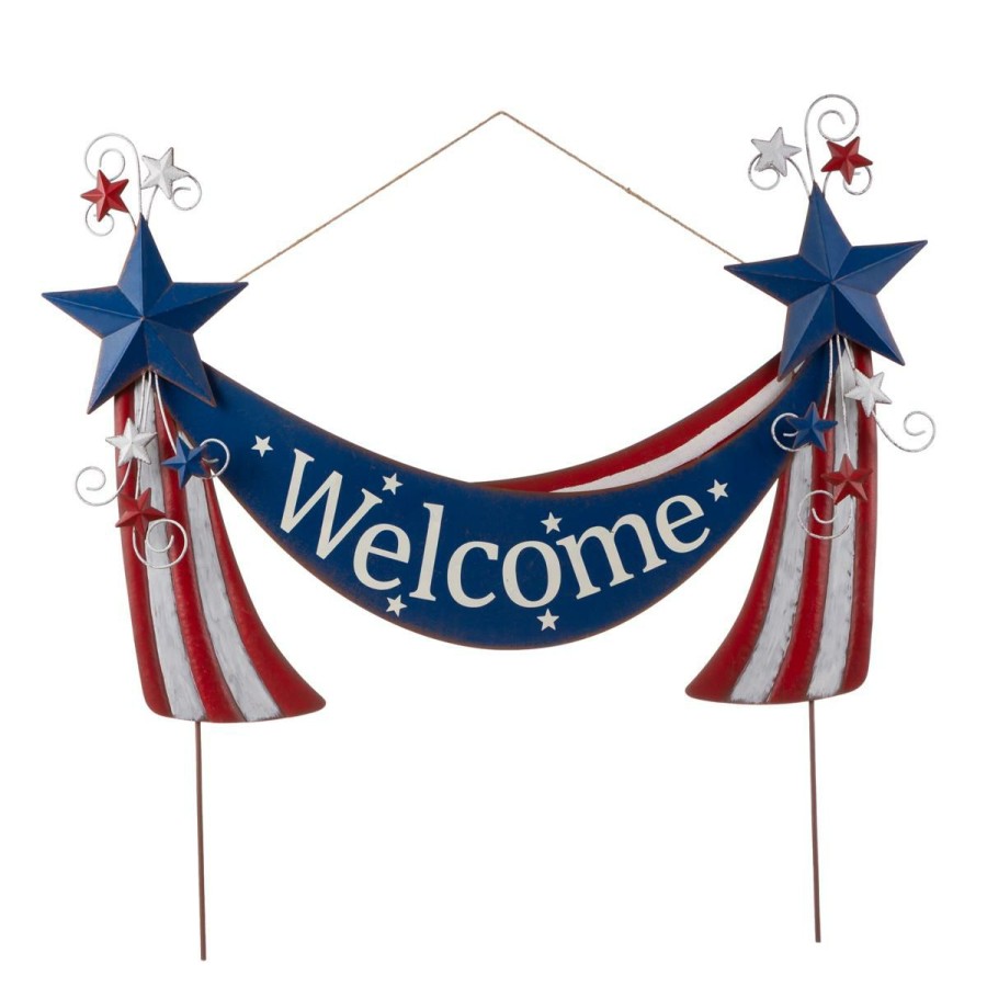 Holiday * | Cheap Glitzhome 36 Metal Patriotic Americana Welcome Banner Yard Stake